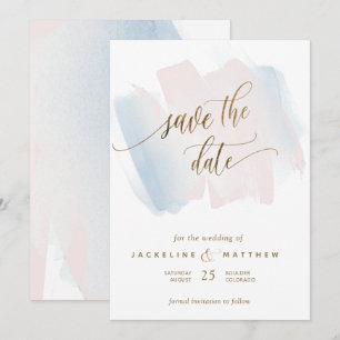 Save The Date Bleu et pinceau, Mariage minimal