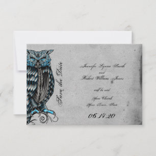 Save The Date Bleu gothique Chouette Posh Mariage Enregistrer la