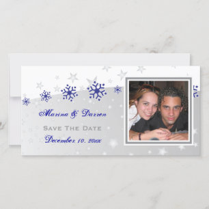 Save The Date Bleu, gris argenté mariage flocon de neige Enregis