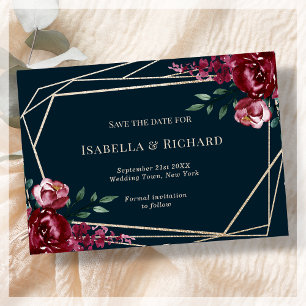 Save The Date Bleu Marine Mariage Floral Bourgogne Enregistrer