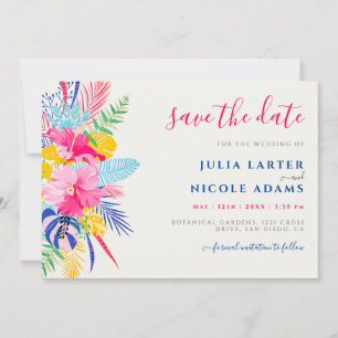 Save The Date Bleu marine Rose sauvage Forêt tropicale Émeraude