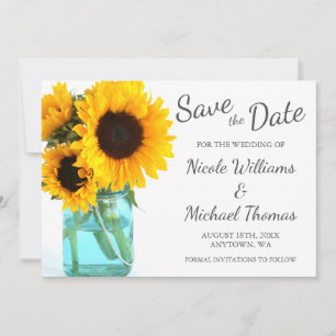 Save The Date Bleu Mason Jar Tournesols Enregistrer la date