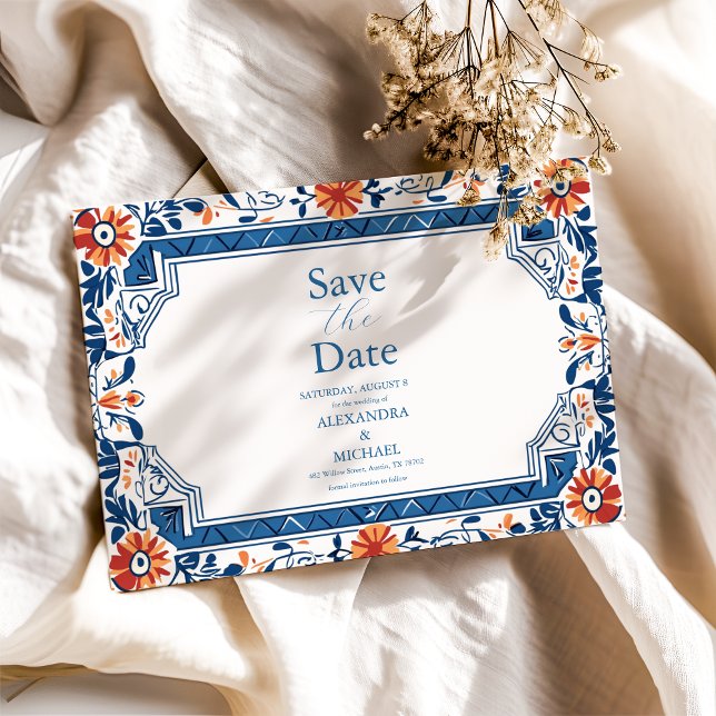 Save The Date Bleu Méditerranée Italien Carrelage Mariage (Créateur téléchargé)