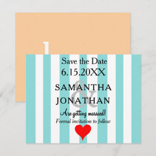 Save The Date Bleu Mousse de Mer Beige Amour Rouge Coeur Mariage