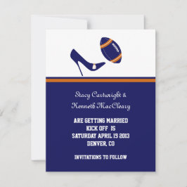 Save The Date Bleu & Orange Football Mariage Enregistrer La Date