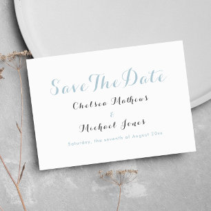 Save The Date Bleu pastel blanc simple et élégant Enregistrer la