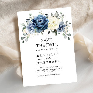 Save The Date Bleu Poussiéreux Champagne Ivoire Sav Mariage Flor