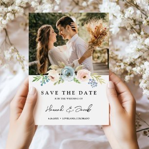 Save The Date Bleu Poussiéreux Élégant Floral Rustique Épargnez 