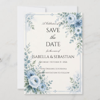 Save The Date Bleu Poussiéreux Floral