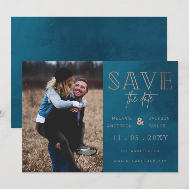 Save The Date Bleu rustique photo manuscrite Enregistrer la date (Devant / Derrière)