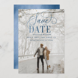 Save The Date Bleu Rustique Script Photo Moderne Enregistrer La 