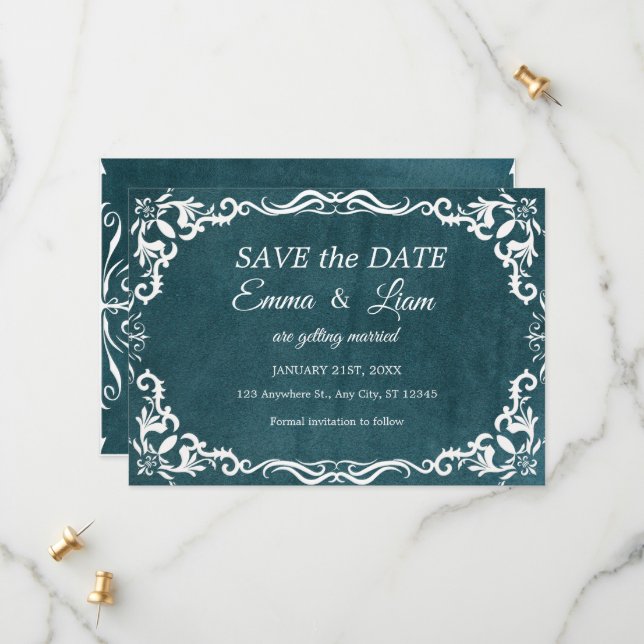 Save The Date Bleu sarcelle profond Mariage mexicain de Talavera (Devant/Arrière en situation)