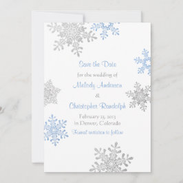 Save The Date Bleu Silver Snowflake Mariage d'hiver Enregistrer