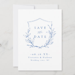Save The Date Bleu simple élégance botanique crête enregistrer l