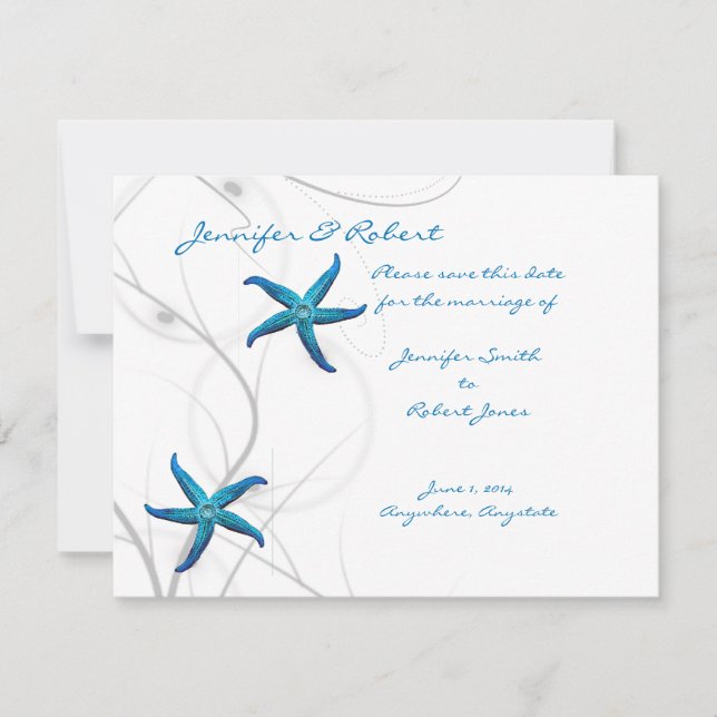 Save The Date Bleu Starfish et corail argenté Enregistrer la car (Devant)