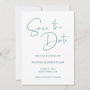 Save The Date Bleu Turquoise foncé Élégant Calligraphie manuscri