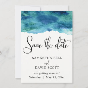 Save The Date Bleu Vert Aqua Aquarelle Moderne Économisez la Dat