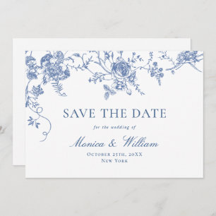 Save The Date Bleu Victorien Français Roses Jardin QR code Maria