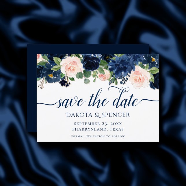 Save The Date Blooms Chics | Navy Blue and Blush Pink Garland (Créateur téléchargé)