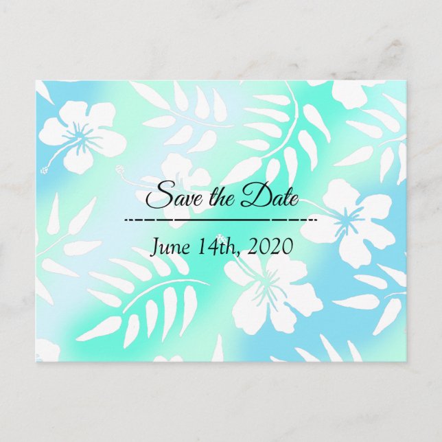 Save the Date Blue Aquamarin Hibiskus Tropical The Postkarte (Vorderseite)