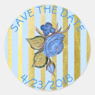 Save the Date Blue Blume Strickkleber Runder Aufkleber