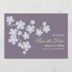 Save The Date Blue Cherry Blossom Enregistrer la date : violet