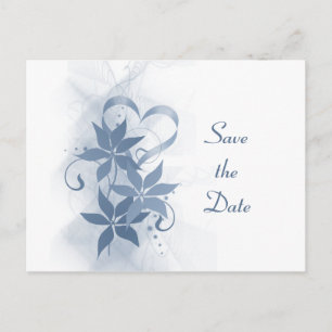 Save the Date Blue Foral Postcard Ankündigungspostkarte
