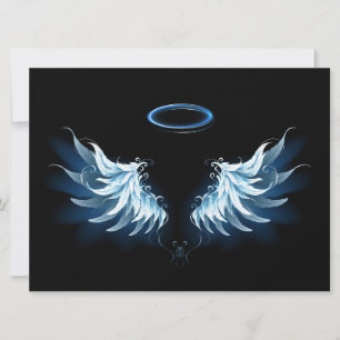 Save The Date Blue Glowing Angel Wings on black background