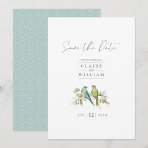 Save The Date Blue Green Birds Floral Aquarelle Mariage