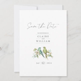 Save The Date Blue Green Birds Floral Aquarelle Mariage Enregist