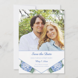 Save The Date Blue Hydrangea Garden Photo