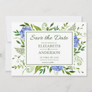 Save The Date Blue Hydrangeas Floral Watercolor Mariage photo