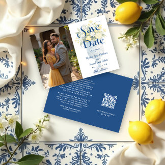 Save The Date Blue Mediterranean Floral Classic Chalice Lemons