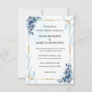 Save The Date Blue Rustic Floral Elegant Enregistrer la date