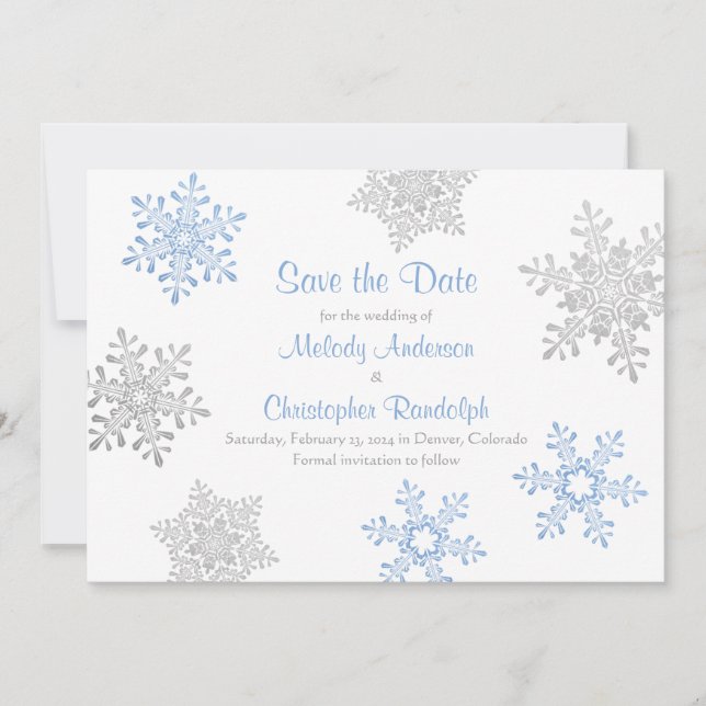 Save The Date Blue Silver Winter Snowflake Wedding Enregistrer l (Devant)