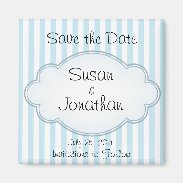 Save the Date Blue Stripe Wedding Magnet (Vorne)