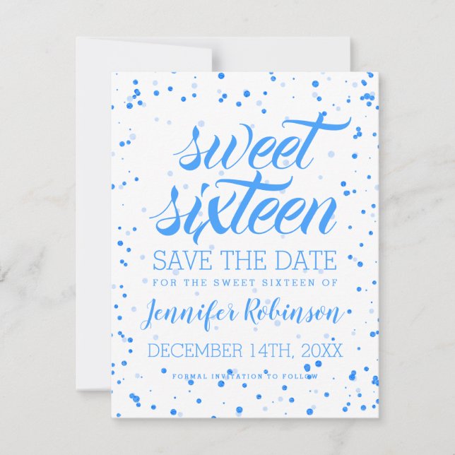 Save The Date Blue Sweet 16 Anniversaire Date de sauvegarde Conf (Devant)