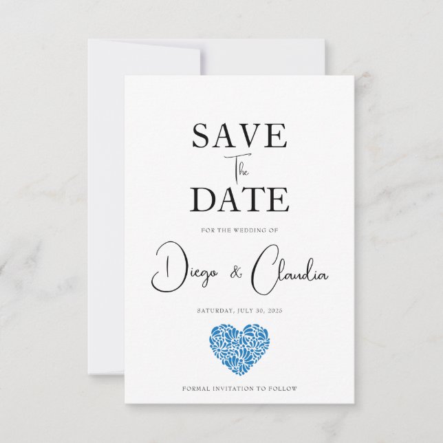 Save The Date Blue Talavera Coeur Mariage Enregistrer La Date (Devant)