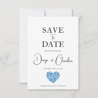 Save The Date Blue Talavera Coeur Mariage Enregistrer La Date