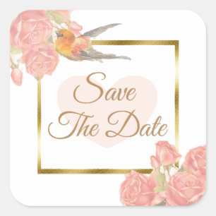 Save the Date Blue Vintag Bird Hochzeitsticker Quadratischer Aufkleber