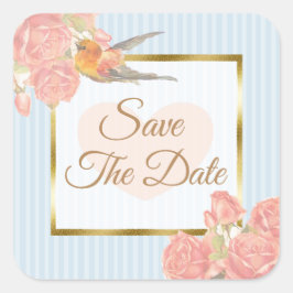 Save the Date Blue Vintag Bird Hochzeitsticker Quadratischer Aufkleber
