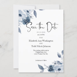 Save the Date Blue Watercolor Florals Einladung