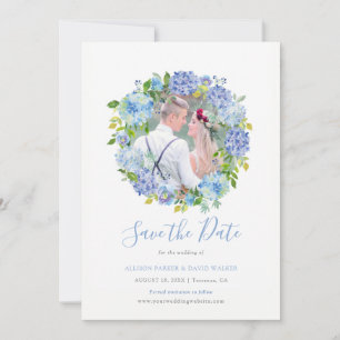 Save The Date Blue Watercolor hydrangea Photo Enregistrer la car