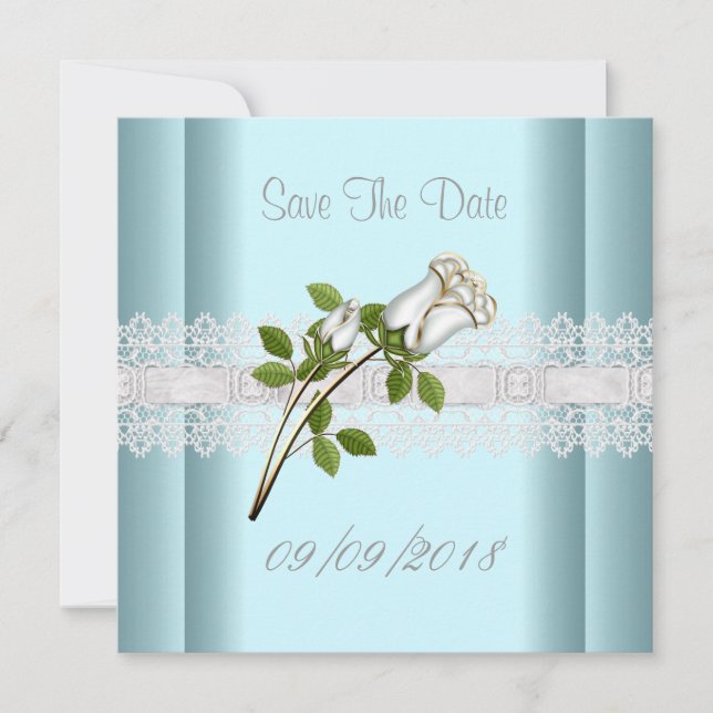 Save the Date Blue White Blume Lace (Vorderseite)