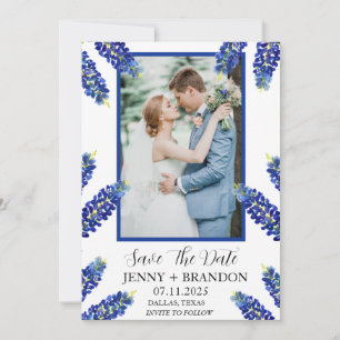 Save The Date Bluebonnets Élégant bleu moderne photo florale