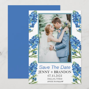 Save The Date Bluebonnets Élégant bleu moderne photo florale