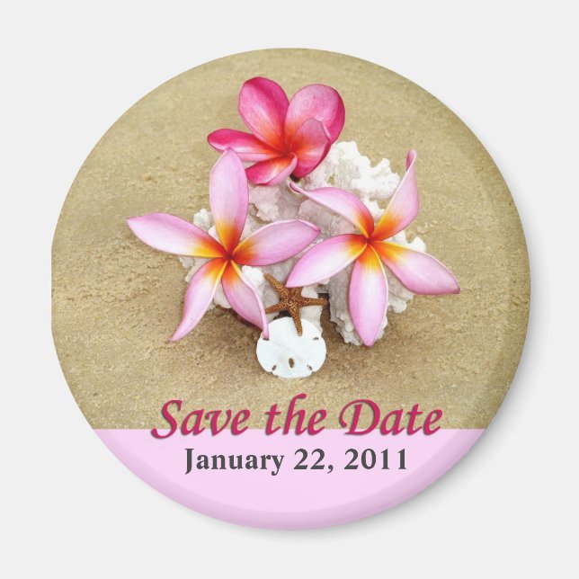 Save the Date Blume auf Beach Magnet (Vorne)