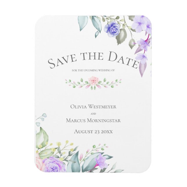 Save the Date Blume von Pale Lilac und Pink Magnet (Vertikal)