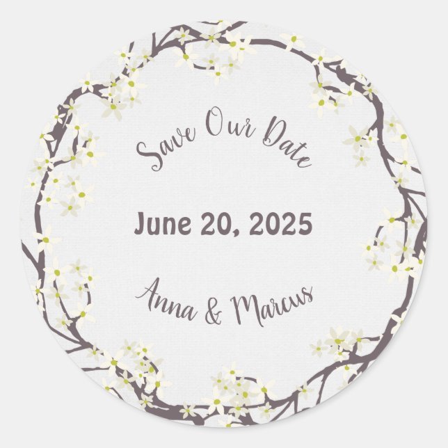 Save the Date Blumenkranz Runder Aufkleber (Vorderseite)