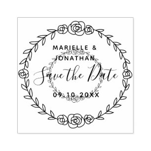 Save the Date BlumenRosen-Rebe-modernes Skript Gummistempel